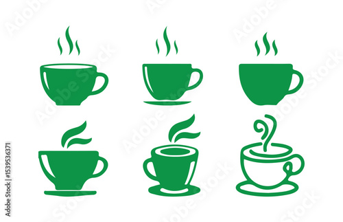 Green tea icon. Coffee cup silhouette, Coffee and tea cups silhouette, Vector illustration