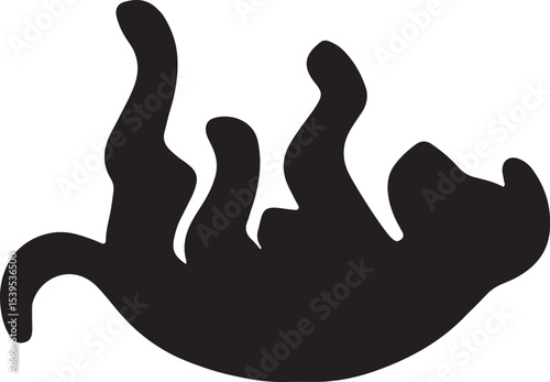 Black silhouette of a rolling dog, ideal for playful pet designs, canine illustrations, or logos, providing a fun and dynamic image for commercial or pet-related creative projects