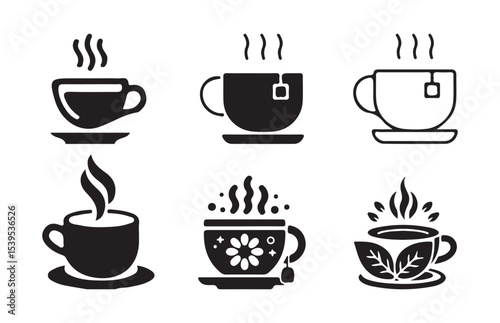 Black coffee cup icons set , hand drawn silhouette hot coffee cup and tea isolated vector eps 10