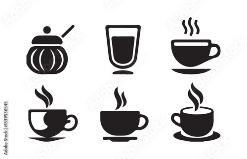 Black coffee cup icons set , hand drawn silhouette hot coffee cup and tea isolated vector eps 10