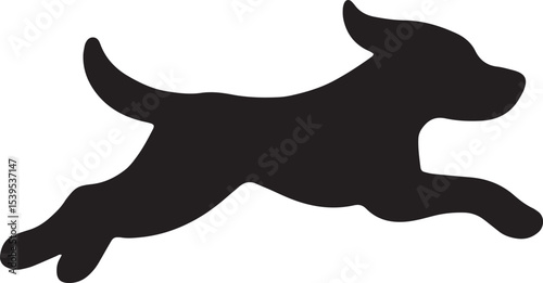 Black silhouette of a jumping dog in mid-air, perfect for dynamic pet designs, active canine illustrations, or energetic logos, suitable for commercial projects or pet-related creative works