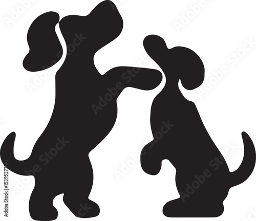 Black silhouette of two dogs together, ideal for friendship-themed pet designs, canine illustrations, or logos, providing a heartwarming and versatile image for commercial or creative projects