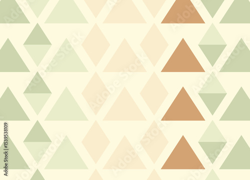 A seamless pattern of overlapping and interlocked triangles in muted green, cream, and brown. Perfect for backgrounds, textiles, and modern minimalist designs.