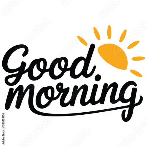 lettering good morning with sunrise isolated vector illustration