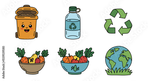 Organic Sustainability Icon Set – Hand-Drawn Doodles of Eco Living, Nature & Green Choices