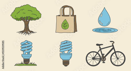 Eco-Conscious Icon Set – Hand-Drawn Vector Symbols for Sustainability & Nature