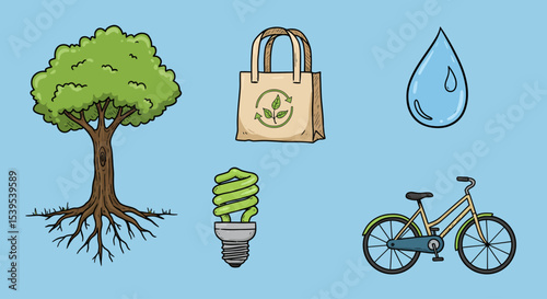 Eco-Conscious Icon Set – Hand-Drawn Vector Symbols for Sustainability & Nature