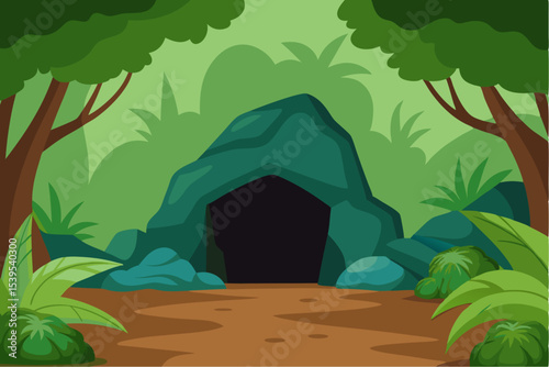 Jungle cave entrance background illustration
