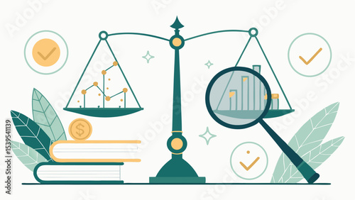 Clean Vector Illustration of Balanced AI Financial Oversight  