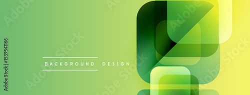 Abstract geometric shapes overlap, creating vibrant green, yellow gradient. Modern design suitable for backgrounds, presentations.