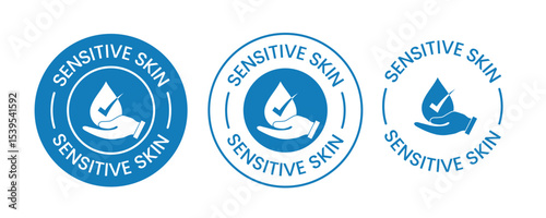 Sensitive Skin Friendly Vector Label – Blue Certified Emblem for Hypoallergenic and Gentle Cosmetic Packaging