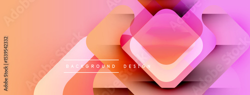 Abstract geometric shapes overlap, creating vibrant gradient background. Peach, pink hues dominate design, modern aesthetic.