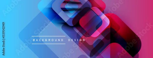 Abstract geometric shapes overlap, creating vibrant color gradients. Blue transitions to purple, pink, magenta. Text reads background design.