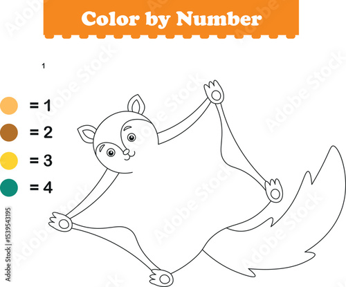 Color by numbers. Coloring page for kids. Coloring with cute Flying squirrels. Vector illustration