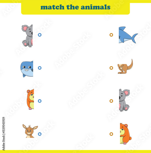 Match halves of cute cartoon wildlife animals. Logical game for kids