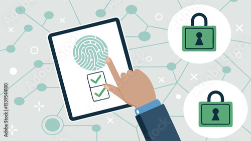 Modern Flat Vector of Fingerprint Scan in Voting System  