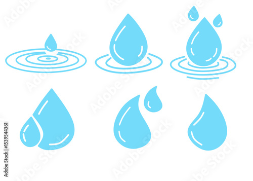 Water Drop Icon Set Flat Design on White Background.