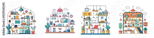 Co-Working Space Flat Illustration in Simple Minimalist Style