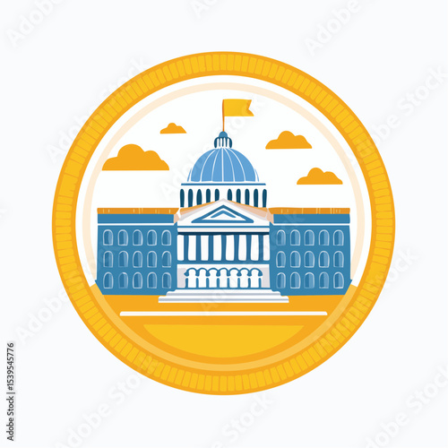 Vector illustration of the US Capitol Building icon, a symbol of American architecture and a travel landmark