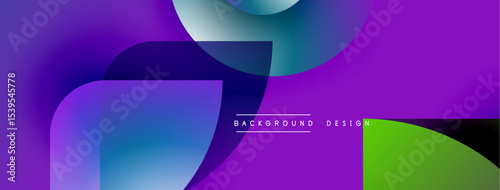 Abstract fluid shapes blend purple, blue, green hues. Modern design evokes movement, energy, visual interest. Background features text elements.