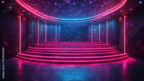 Neon Lit Stage with Glowing Lights.
