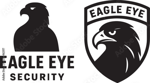 Eagle Eye Security Logo Set with Bird Silhouette and Shield