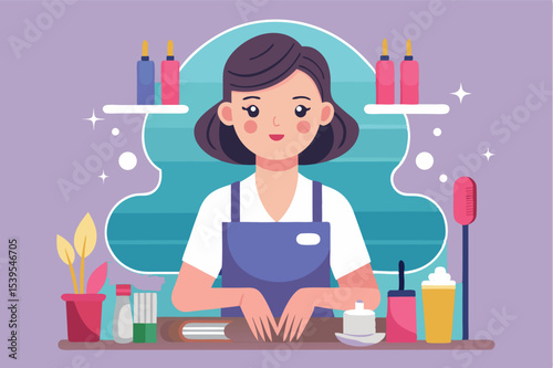 Young woman engaged in nail art activity in a modern beauty salon setting