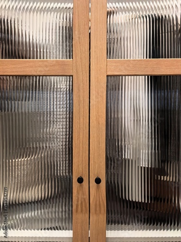 Modern Cabinet with Fluted Reeded Glass and Wooden Frame