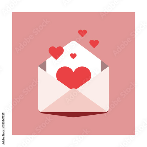Love Letter Envelope with Floating Hearts Illustration