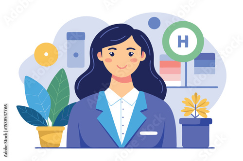 Healthcare professional in a modern office setting with plants and medical equipment in the background