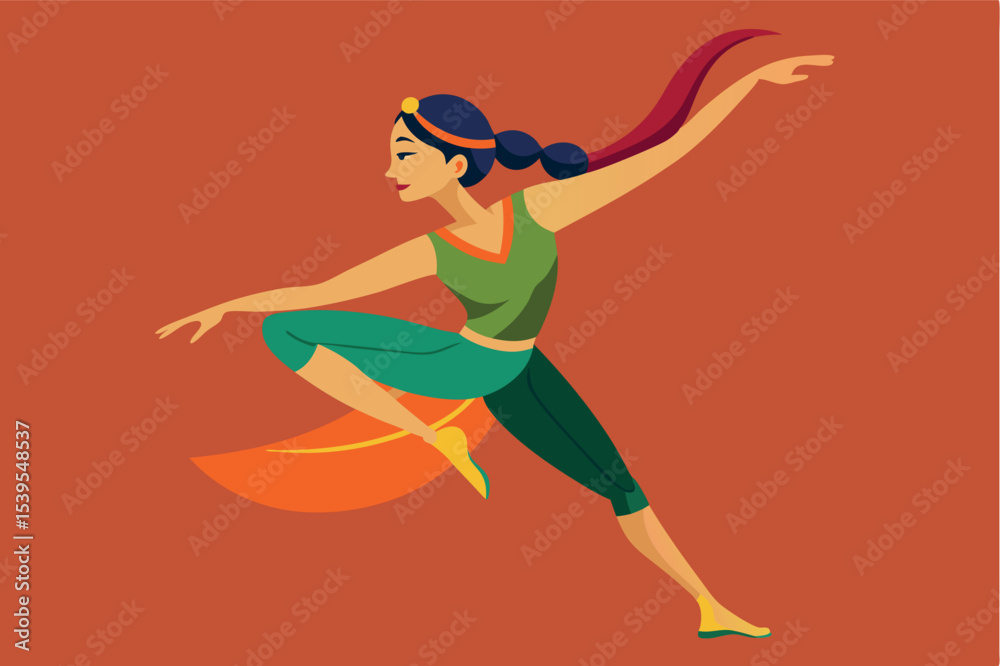 Fototapeta premium Brightly colored dancer performing a graceful move against a vibrant background in a lively setting