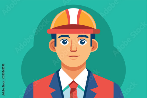 Construction worker portrait with safety helmet and professional attire in a simple background