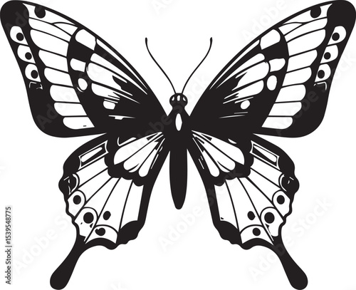 Detailed Butterfly Illustration - Classic Black and White Design