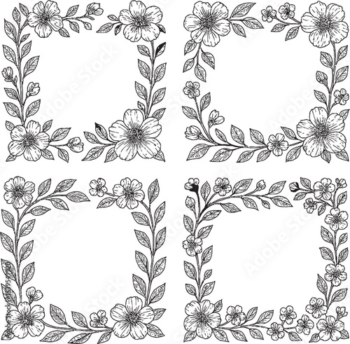 Elegant floral vector frames: a vintage set with ornate borders and retro decorative patterns for cards, invitations, and banners