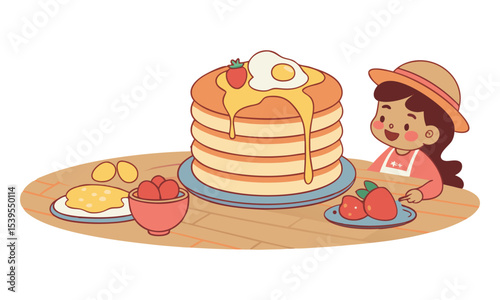 National Pancake Day. Vector illustration design. Pancakes stack with berries or honey.