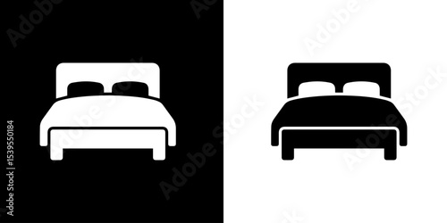 Double bed vector white and black icon.