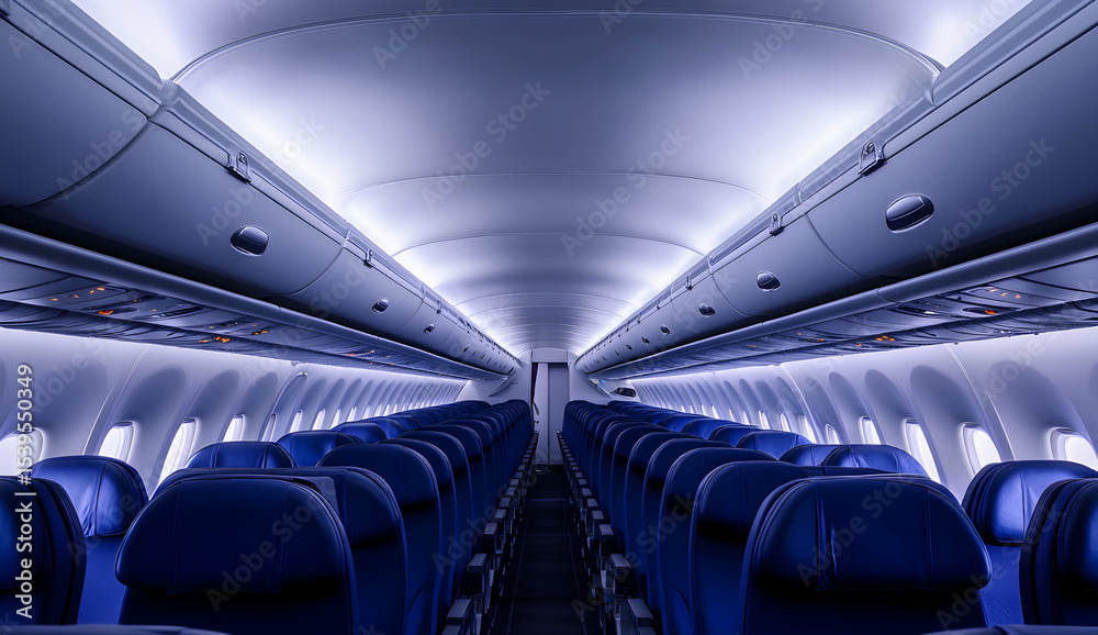 Fototapeta premium Empty airplane cabin interior seats
