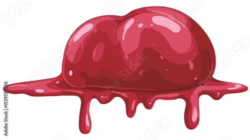 A digital illustration of a large, amorphous, red blob with a glossy, shiny surface. The blob is irregularly shaped, resembling a melting heart or a piece of melting candy.  It has a smooth texture