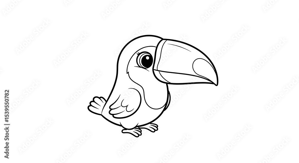 Obraz premium Toucan coloring page for kids, printable toucan outline, cute toucan drawing for children on transparent background