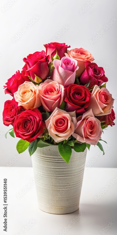 Obraz premium Colorful arrangement of red and pink roses in a beautiful