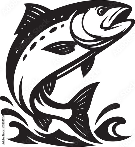umping Salmon or Trout Silhouette Vector Illustration