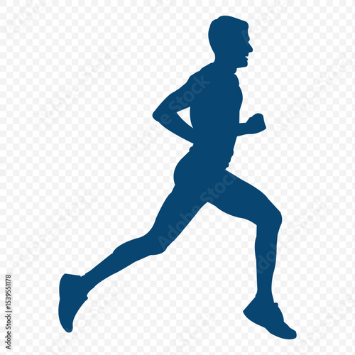 Running man silhouette. A female athlete is depicted in a dynamic running posture with flowing ponytail, symbolizing speed and motion.  eps 10 