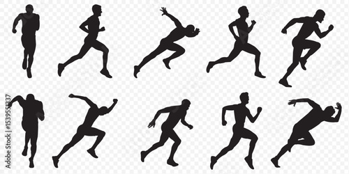 Group of running men and women side view of vector runner silhouette .  Running , jogging  . 