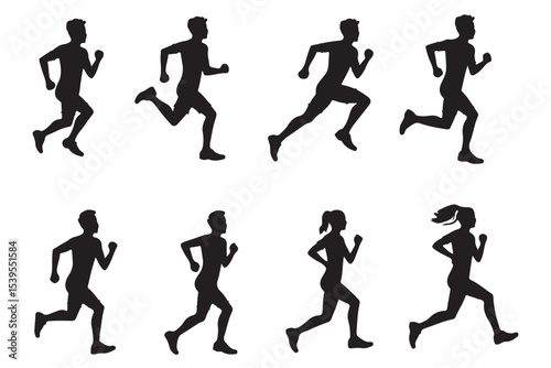 Runner silhouette set of sprinters, runners and joggers running track or jogging.   vector set of isolated silhouettes . 