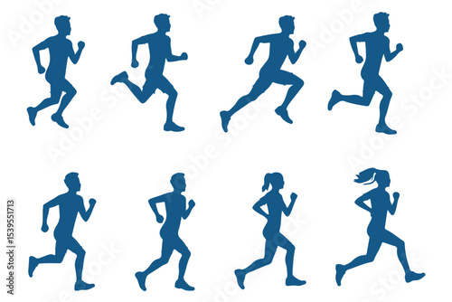 Runner silhouette set of sprinters, runners and joggers running track or jogging.   vector set of isolated silhouettes . 