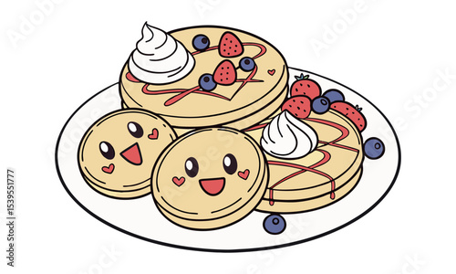 National Pancake Day. Vector illustration design. Pancakes stack with berries or honey.