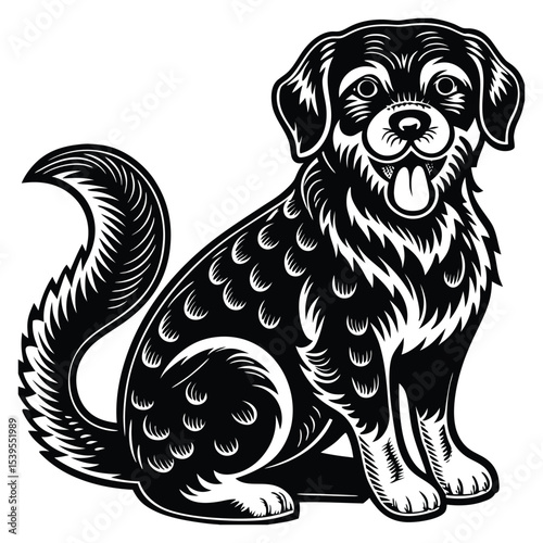 Wallpaper Mural Black and white vector illustration of a dog silhouette Torontodigital.ca