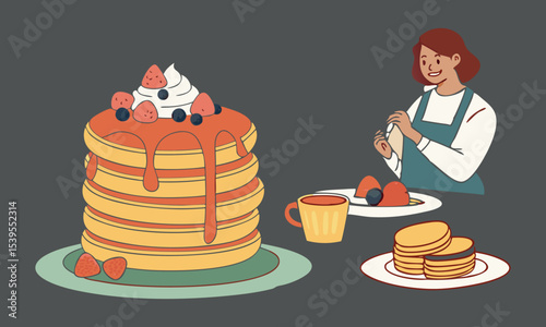 National Pancake Day. Vector illustration design. Pancakes stack with berries or honey.