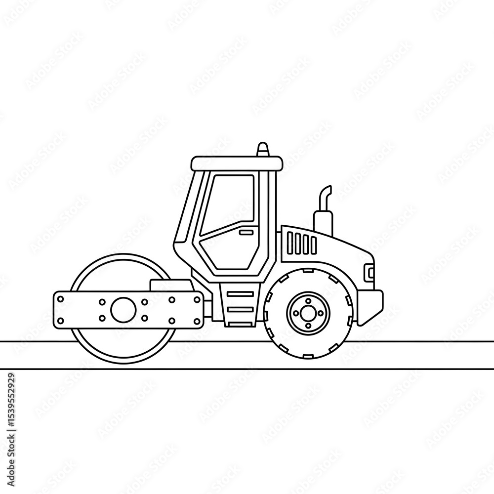 Naklejka premium Road roller outline vector illustration construction equipment asphalt compactor drawing line art on transparent background