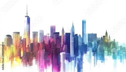 Colorful New York City skyline, vibrant buildings, abstract style